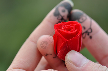 情侣手拿玫瑰创意手指背景图片