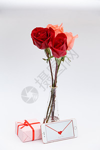 玫瑰花和手机背景图片