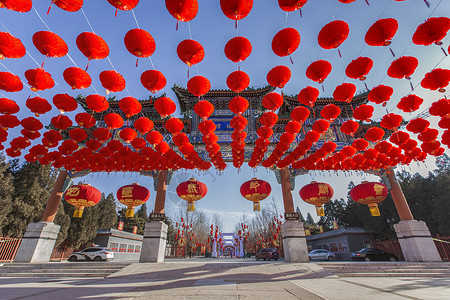 北京地坛庙会年味.大红灯笼高高挂背景