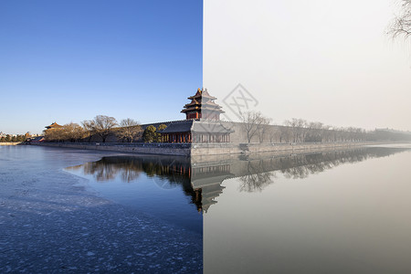 故宫雾霾雾霾前后 紫禁城背景