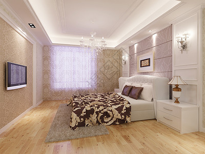 设计吊灯3D温馨的卧室效果图背景