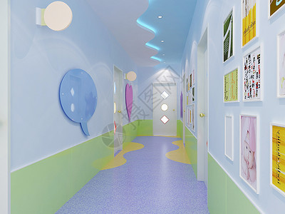 走廊过道效果图幼儿园大厅走廊效果图背景