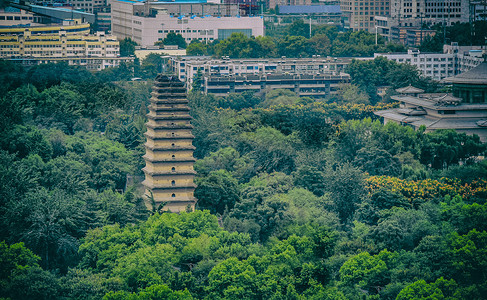 盛夏里的西安小雁塔远眺背景图片