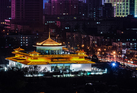 美丽西安璀璨的西安博物馆夜景背景