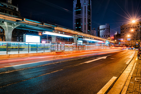 公交道路上海中速交通夜景背景