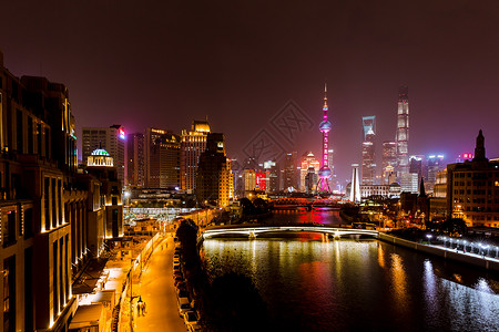 高空素材照片上海城市地标建筑夜景背景