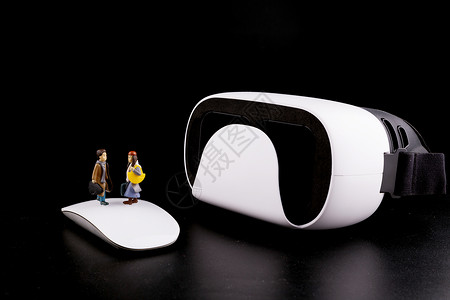 虚拟设计卡通人偶和VR设备背景