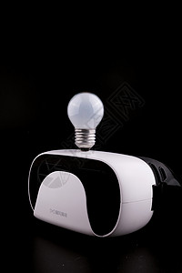 创意亮点灯泡和VR设备背景