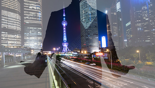 剪影人像素材商务概念 夜色下的人物城市剪影设计图片