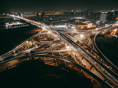 城市规划鸟瞰图立交桥夜景背景