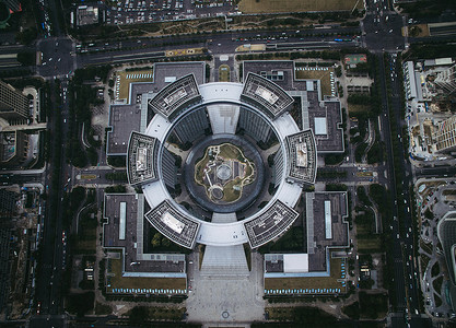 平面广场插图航拍圆形建筑杭州市民中心背景