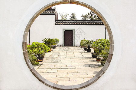 苏州园林圆门背景图片