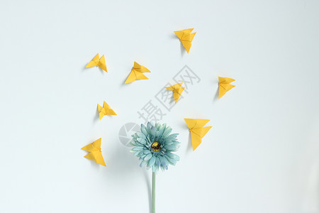 折纸蝴蝶花朵上的纸蝴蝶背景