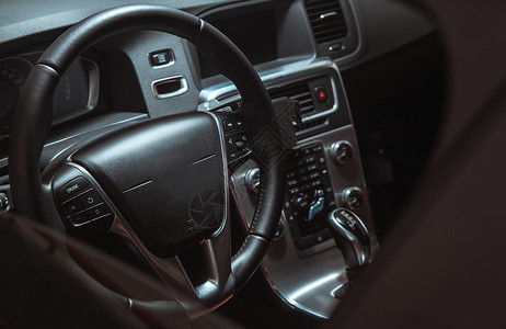 设计面板素材汽车内饰方向盘和中控台背景