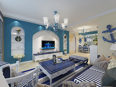 地中海室内设计地中海风格客厅效果图背景