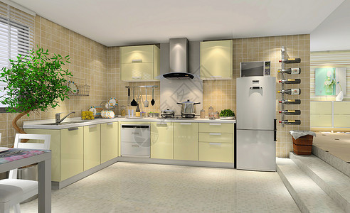 厨房厨卫黄色橱柜效果图背景
