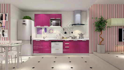 素材3d图纸粉红色橱柜效果图背景
