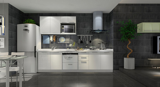 3D柱状现代厨房效果图背景