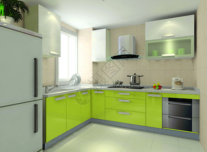 绿色系的素材绿色系田园厨房效果图背景