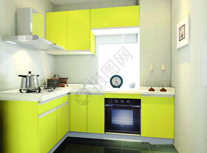 柜体绿色厨房效果图背景