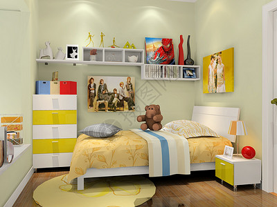 3d温馨素材温馨的儿童房效果图背景