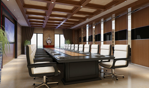 纯木质装修会议室效果图背景图片