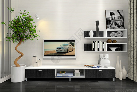 电视墙设计黑色简约时尚客厅效果图背景