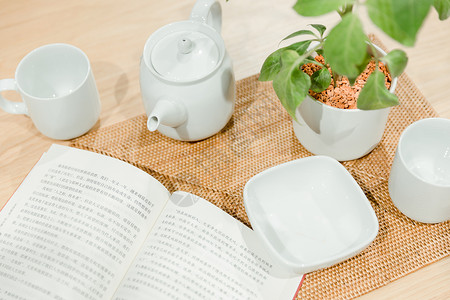 清新茶具教育文化书本图片