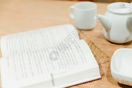 读书与茶素材清新茶具教育文化书本背景