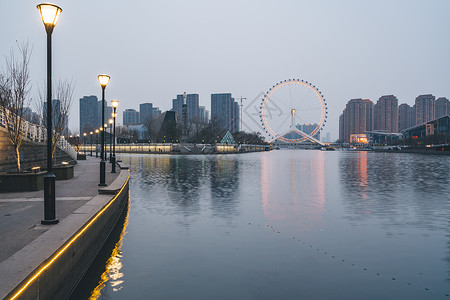 天津之眼傍晚夜景图片素材