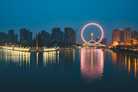 天津之眼傍晚夜景图片素材