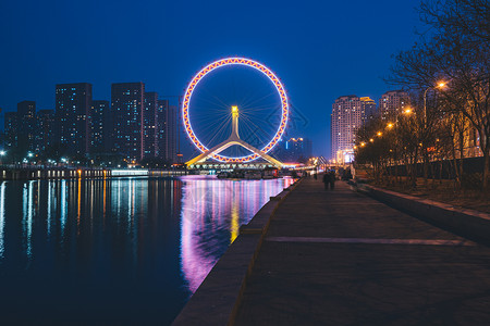 天津之眼傍晚夜景背景图片