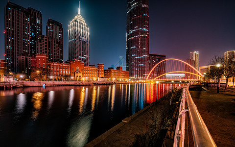 天津海河沿岸夜景高楼高清图片素材