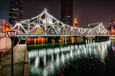 天津海河沿岸夜景雾霾高清图片素材