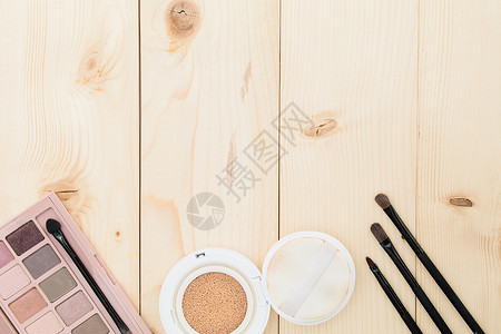 木质调色板木纹背景化妆品道具平铺背景