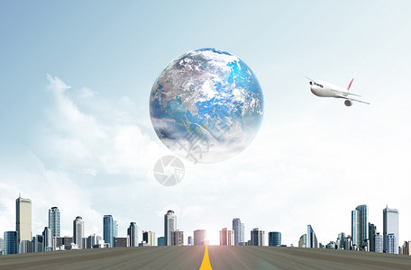 全球化商务地球飞机天空 城市背景