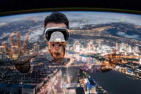 VR虚拟现实，地球的顶端背景图片