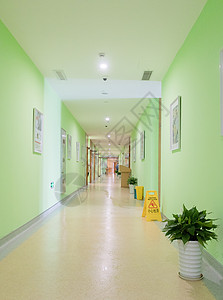 空无一人的医院走廊背景图片