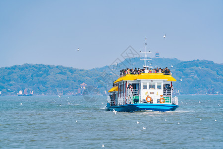 动态旅行素材无锡鼋头渚太湖上的船背景