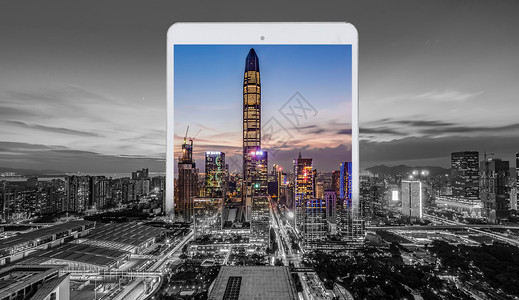 苹果电子设备创意合成上海城市夜晚设计图片