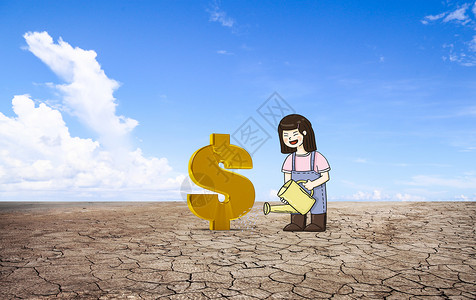 给钱浇水小人灌溉茁壮的钱藤设计图片