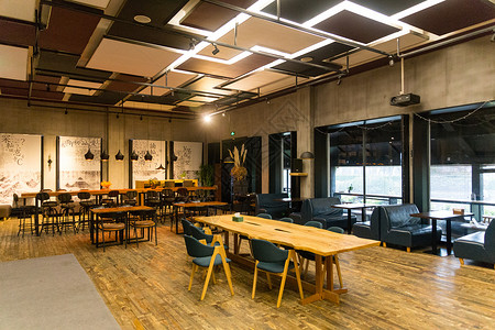 木板装修咖啡馆室内环境背景