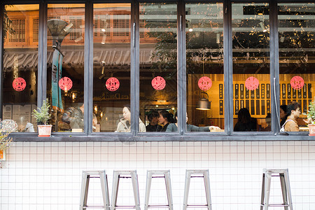 早餐店招牌现代早餐店吃早餐背景