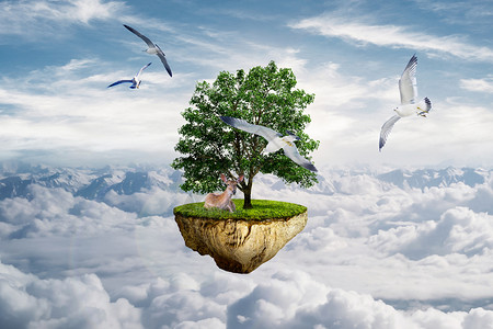 树下的生活云中自然设计图片