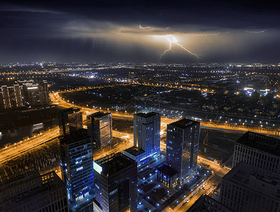 ps素材闪电航拍下的城市夜景背景