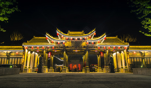 古屋中式古建筑的夜景背景