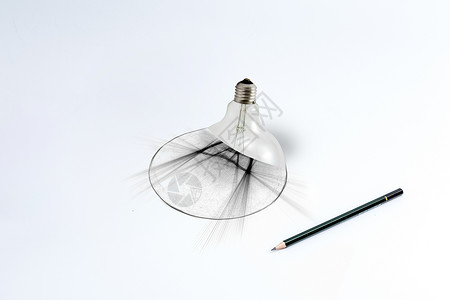 素描铅笔 纸素描画中灯泡立体3D创意设计图片