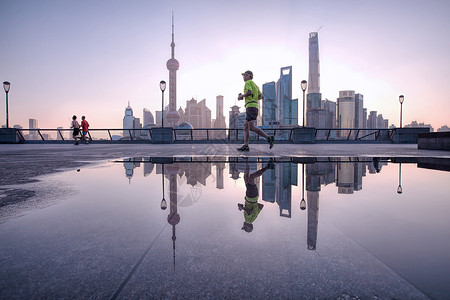 跑步清晨上海的早晨背景