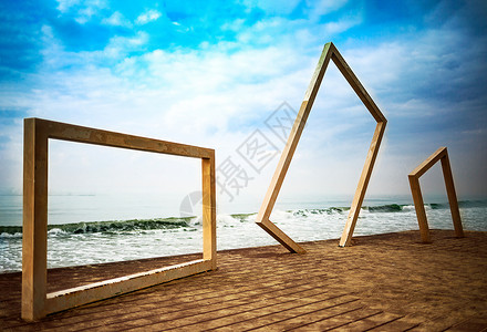 炫酷方框美丽的海边景色背景
