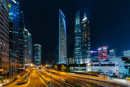 摩天大楼现代的陆家嘴城市夜景背景
